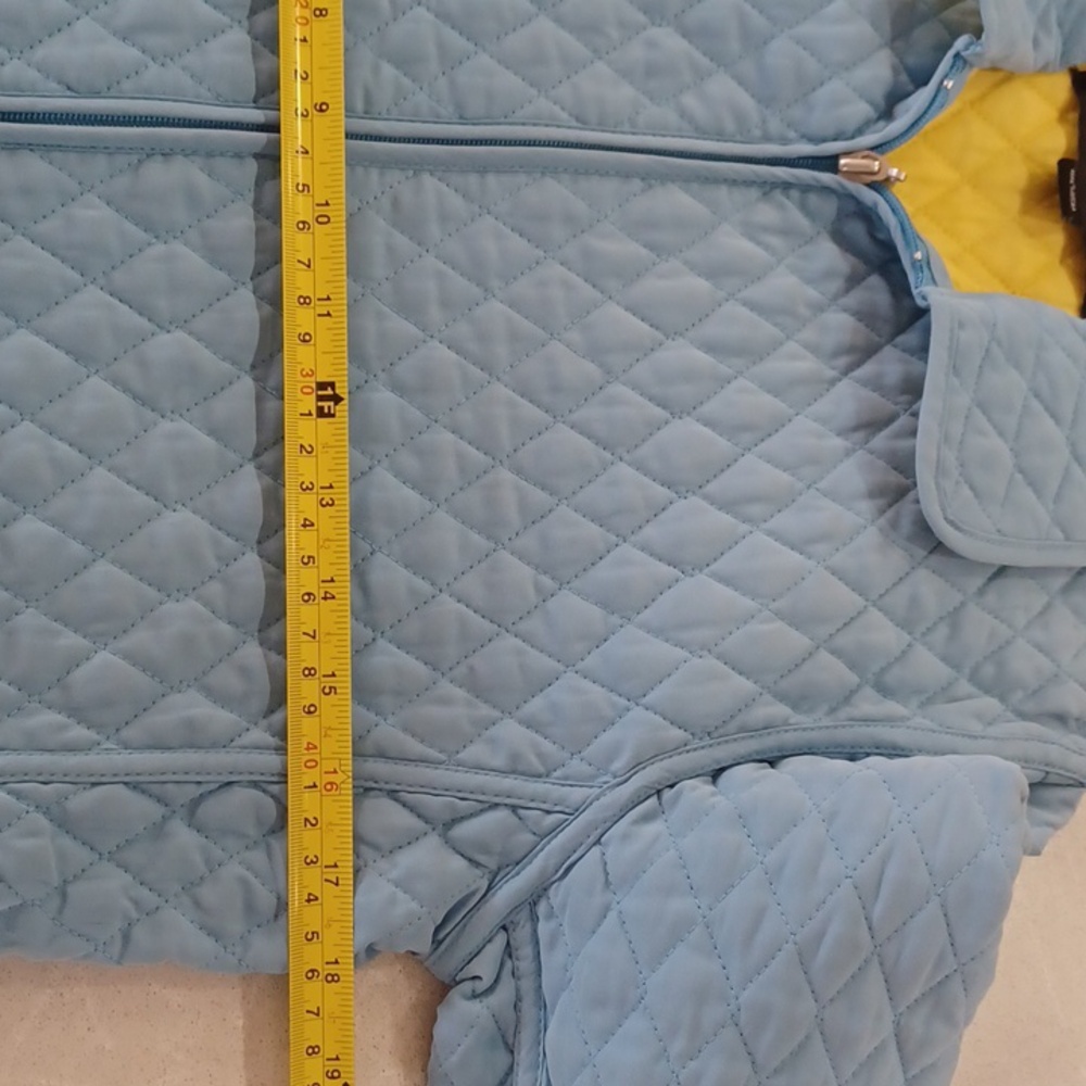 Blue Quilted Soft Shell Zipper Coat Jacket Diamond Design Yellow Liner Weathrprf - Picture 9 of 10